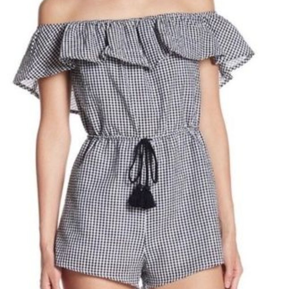 Wild Honey NWT Gingham Off Shoulder Romper
